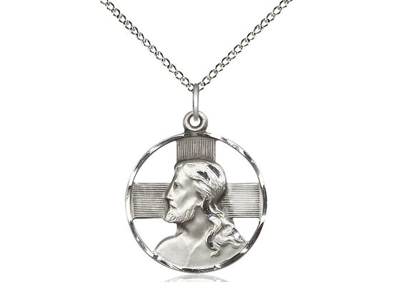 Sterling Silver Head of Christ Pendant on a 18 inch Sterling Silver Light Curb Chain - Unique Catholic Gifts