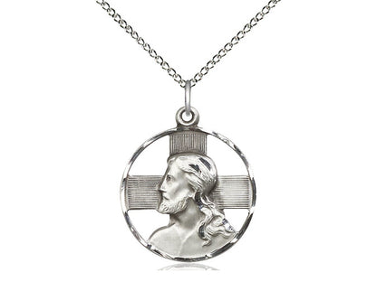 Sterling Silver Head of Christ Pendant on a 18 inch Sterling Silver Light Curb Chain - Unique Catholic Gifts