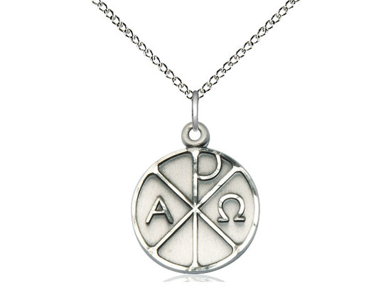 Sterling Silver Alpha & Omega Pendant on a 18 inch Sterling Silver Light Curb Chain - Unique Catholic Gifts