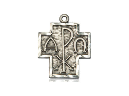 Sterling Silver Alpha & Omega Pendant on a 24 inch Light Rhodium Heavy Curb Chain - Unique Catholic Gifts