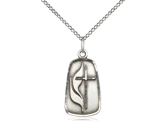 Sterling Silver Methodist Pendant on a 18 inch Sterling Silver Light Curb Chain - Unique Catholic Gifts