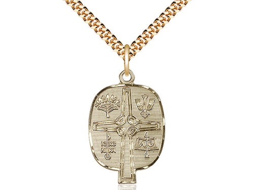 14kt Gold Filled Presbyterian Pendant on a 24 inch Gold Plate Heavy Curb Chain - Unique Catholic Gifts