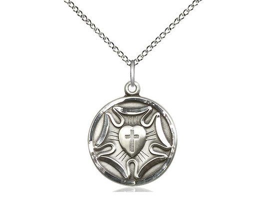 Sterling Silver Lutheran Pendant on a 18 inch Sterling Silver Light Curb Chain - Unique Catholic Gifts