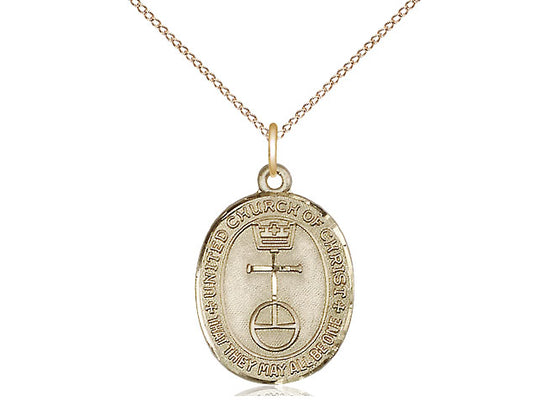 14kt Gold Filled United Church of Christ Pendant on a 18 inch Gold Filled Light Curb Chain - Unique Catholic Gifts