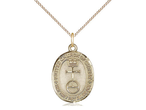 14kt Gold Filled United Church of Christ Pendant on a 18 inch Gold Filled Light Curb Chain - Unique Catholic Gifts