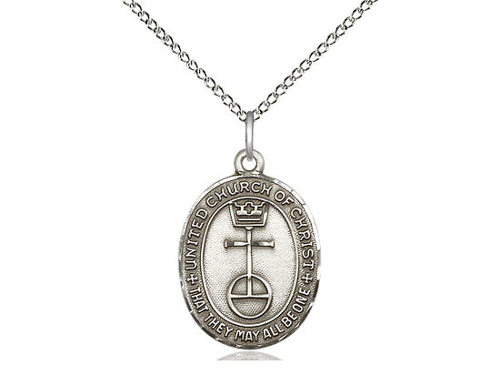Sterling Silver United Church of Christ Pendant on a 18 inch Sterling Silver Light Curb Chain - Unique Catholic Gifts