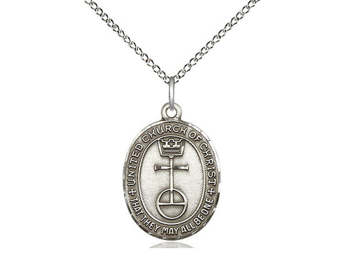 Sterling Silver United Church of Christ Pendant on a 18 inch Sterling Silver Light Curb Chain - Unique Catholic Gifts