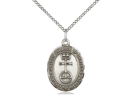 Sterling Silver United Church of Christ Pendant on a 18 inch Sterling Silver Light Curb Chain - Unique Catholic Gifts