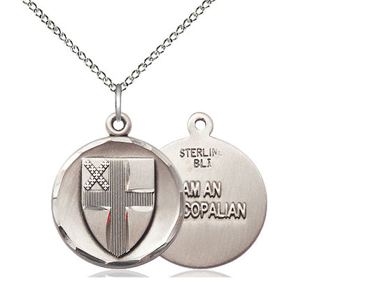 Sterling Silver Episcopal Pendant on a 18 inch Sterling Silver Light Curb Chain - Unique Catholic Gifts