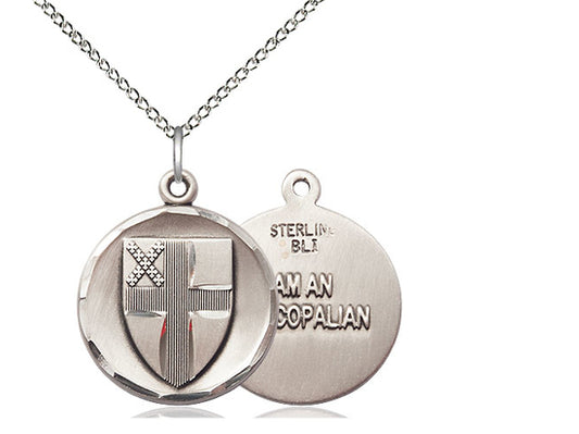 Sterling Silver Episcopal Pendant on a 18 inch Sterling Silver Light Curb Chain - Unique Catholic Gifts
