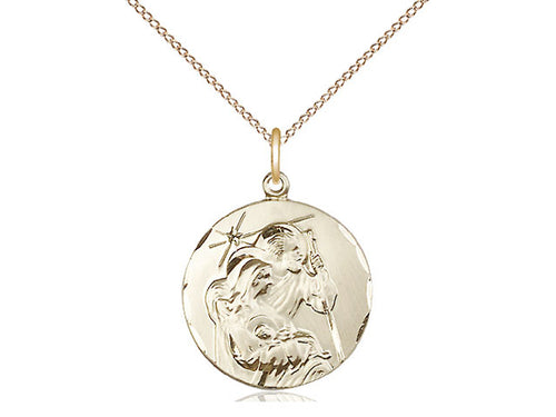 14kt Gold Filled Holy Family Pendant on a 18 inch Gold Filled Light Curb Chain - Unique Catholic Gifts