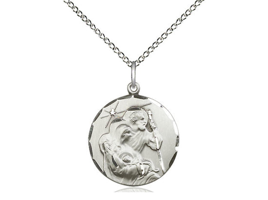 Sterling Silver Holy Family Pendant on a 18 inch Sterling Silver Light Curb Chain - Unique Catholic Gifts