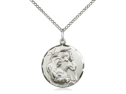Sterling Silver Holy Family Pendant on a 18 inch Sterling Silver Light Curb Chain - Unique Catholic Gifts