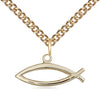 14kt Gold Fish Pendant on a Gold Curb Chain - Fish Medal Chain - Unique Catholic Gifts