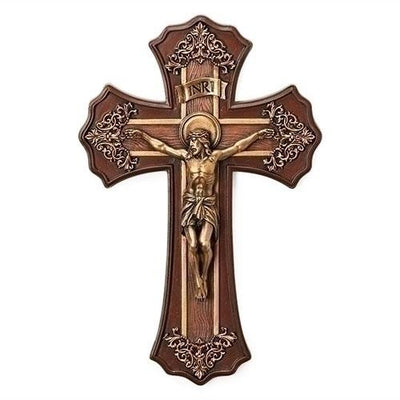 Victorian Style Crucifix Oak and Antique Gold Finish 10 1/4
