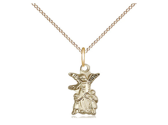 14kt Gold Filled Guardian Angel Pendant on a 18 inch Gold Filled Light Curb Chain - Unique Catholic Gifts