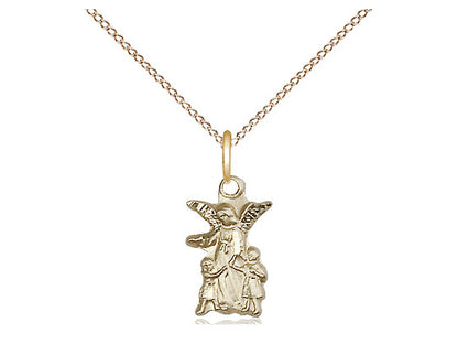 14kt Gold Filled Guardian Angel Pendant on a 18 inch Gold Filled Light Curb Chain - Unique Catholic Gifts