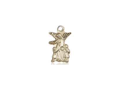14kt Gold Filled Guardian Angel Pendant on a 18 inch Gold Filled Light Curb Chain - Unique Catholic Gifts