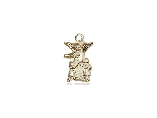 14kt Gold Filled Guardian Angel Pendant on a 18 inch Gold Filled Light Curb Chain - Unique Catholic Gifts