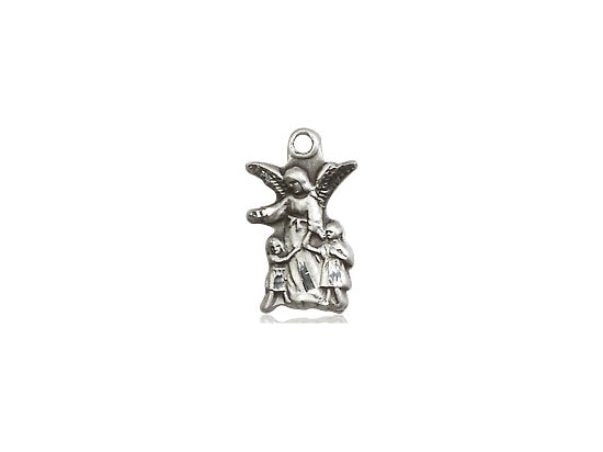 Sterling Silver Guardian Angel Pendant on a 18 inch Sterling Silver Light Curb Chain - Unique Catholic Gifts