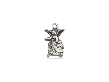 Sterling Silver Guardian Angel Pendant on a 18 inch Sterling Silver Light Curb Chain - Unique Catholic Gifts