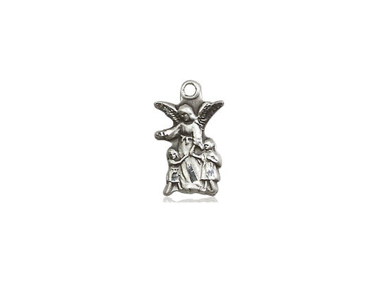 Sterling Silver Guardian Angel Pendant on a 18 inch Sterling Silver Light Curb Chain - Unique Catholic Gifts