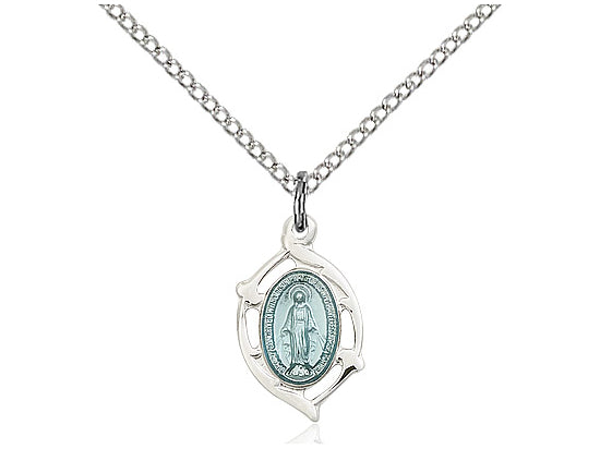 Sterling Silver Miraculous Pendant on a 18 inch Sterling Silver Light Curb Chain - Unique Catholic Gifts