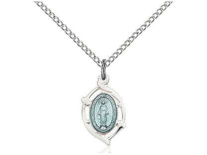 Sterling Silver Miraculous Pendant on a 18 inch Sterling Silver Light Curb Chain - Unique Catholic Gifts