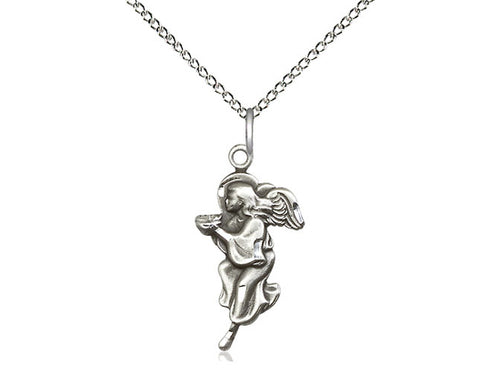 Sterling Silver Guardian Angel Pendant on a 18 inch Sterling Silver Light Curb Chain - Unique Catholic Gifts