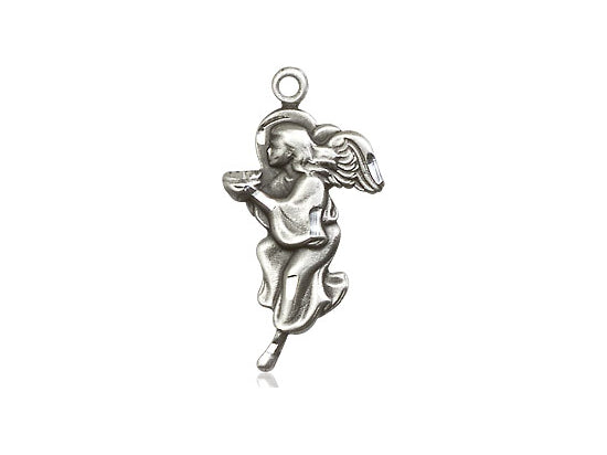Sterling Silver Guardian Angel Pendant on a 18 inch Sterling Silver Light Curb Chain - Unique Catholic Gifts