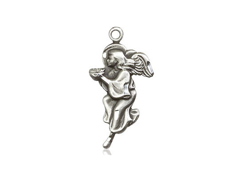 Sterling Silver Guardian Angel Pendant on a 18 inch Sterling Silver Light Curb Chain - Unique Catholic Gifts