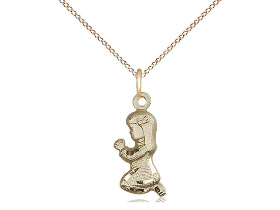 14kt Gold Filled Praying Girl Pendant on a 18 inch Gold Filled Light Curb Chain - Unique Catholic Gifts
