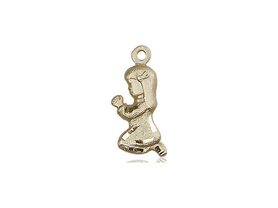14kt Gold Filled Praying Girl Pendant on a 18 inch Gold Filled Light Curb Chain - Unique Catholic Gifts