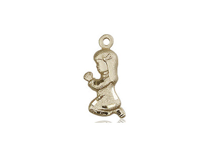 14kt Gold Filled Praying Girl Pendant on a 18 inch Gold Filled Light Curb Chain - Unique Catholic Gifts