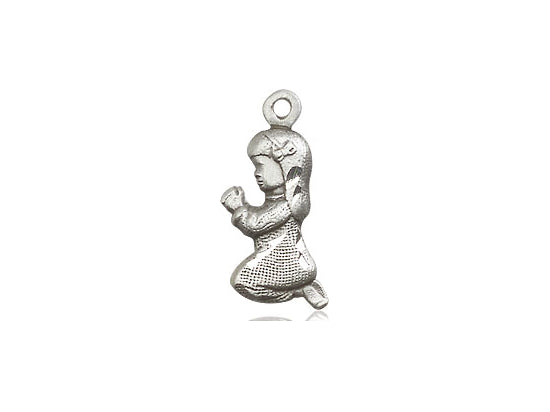 Sterling Silver Praying Girl Pendant on a 18 inch Sterling Silver Light Curb Chain - Unique Catholic Gifts