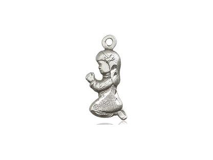 Sterling Silver Praying Girl Pendant on a 18 inch Sterling Silver Light Curb Chain - Unique Catholic Gifts
