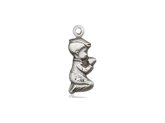 Sterling Silver Praying Boy Pendant on a 18 inch Sterling Silver Light Curb Chain - Unique Catholic Gifts