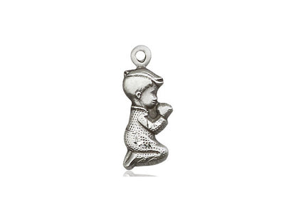 Sterling Silver Praying Boy Pendant on a 18 inch Sterling Silver Light Curb Chain - Unique Catholic Gifts