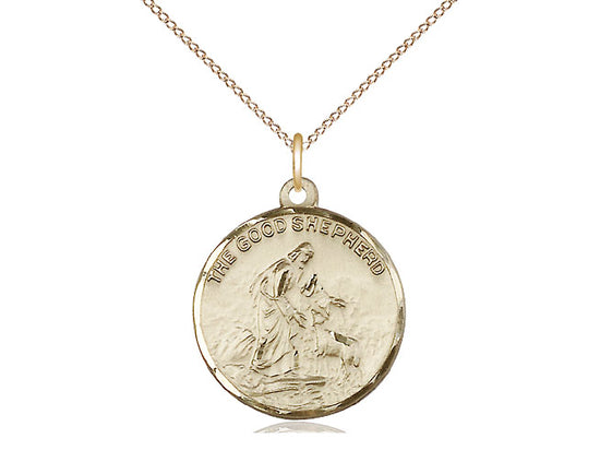 14kt Gold Filled Good Shepherd Pendant on a 18 inch Gold Filled Light Curb Chain - Unique Catholic Gifts