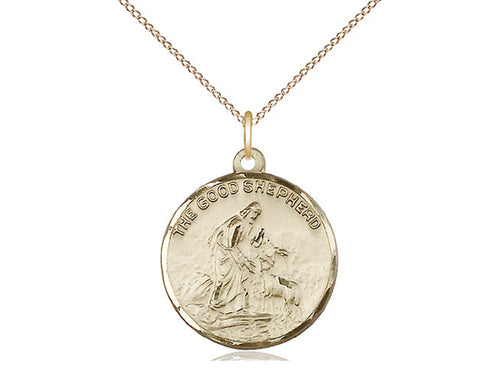 14kt Gold Filled Good Shepherd Pendant on a 18 inch Gold Filled Light Curb Chain - Unique Catholic Gifts