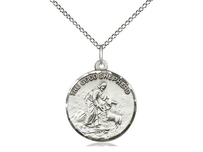 Sterling Silver Good Shepherd Pendant on a 18 inch Sterling Silver Light Curb Chain - Unique Catholic Gifts