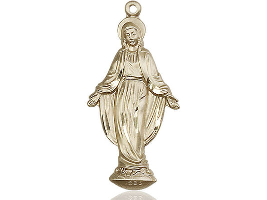 14kt Gold Filled Miraculous Pendant on a 24 inch Gold Plate Heavy Curb Chain - Unique Catholic Gifts