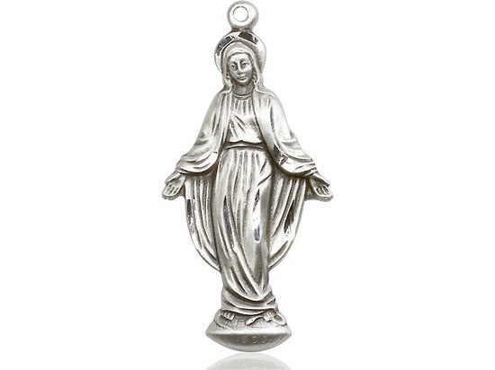 Sterling Silver Miraculous Pendant on a 24 inch Light Rhodium Heavy Curb Chain - Unique Catholic Gifts
