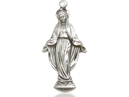 Sterling Silver Miraculous Pendant on a 24 inch Light Rhodium Heavy Curb Chain - Unique Catholic Gifts