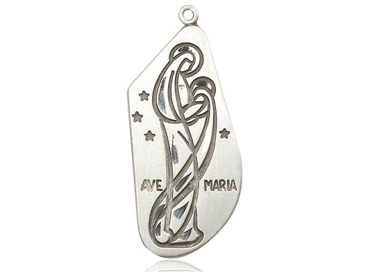 Sterling Silver Ave Maria Pendant on a 24 inch Light Rhodium Heavy Curb Chain - Unique Catholic Gifts