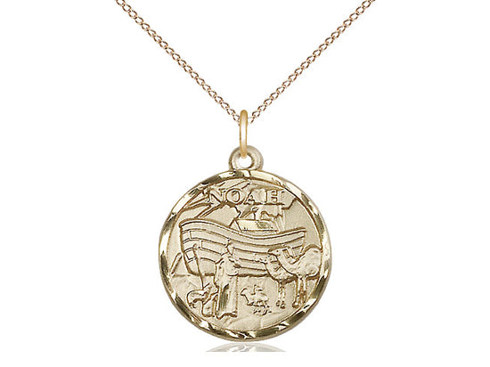 14kt Gold Filled Noah Pendant on a 18 inch Gold Filled Light Curb Chain - Unique Catholic Gifts