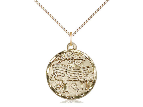 14kt Gold Filled Noah Pendant on a 18 inch Gold Filled Light Curb Chain - Unique Catholic Gifts