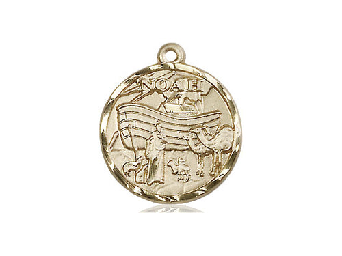 14kt Gold Filled Noah Pendant on a 18 inch Gold Filled Light Curb Chain - Unique Catholic Gifts
