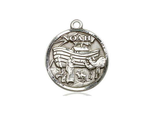 Sterling Silver Noah Pendant on a 18 inch Sterling Silver Light Curb Chain - Unique Catholic Gifts