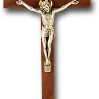 9" Walnut Crucifix with Antique Silver "Salerni" Corpus - Unique Catholic Gifts